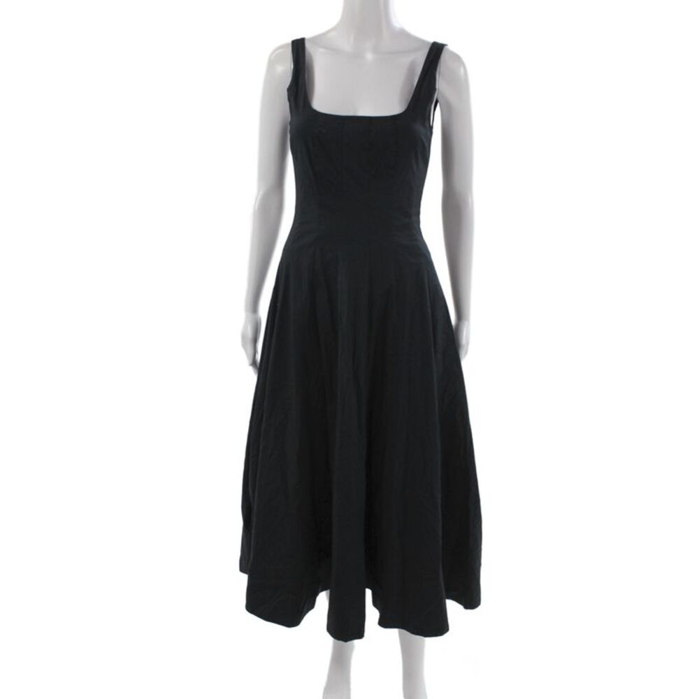 Staud Womens Fit & Flare Dress Black Square Neck Sleeveless 98% Cotton Size 0